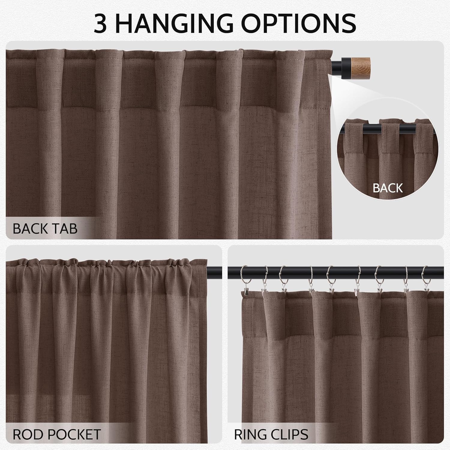 Cappuccino Linen 112 Inch Curtains for Living Room Light Filtering Semi Sheer Curtain Back Tab Modern Rustic Home Decor Neutral Drapes Floor to Ceiling High Window for Bedroom 52x112, 2 Panels