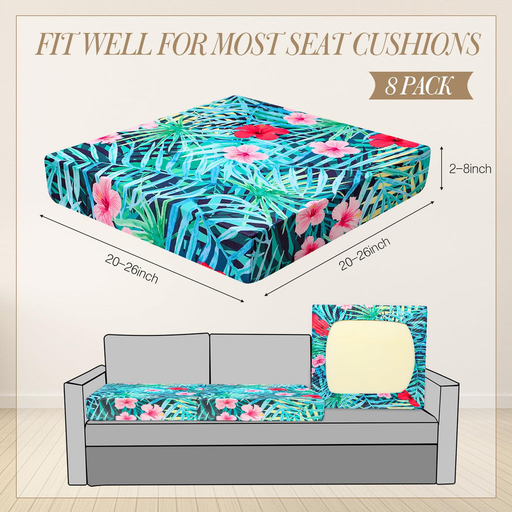 Newwiee 8Pcs Patio Cushion Covers Stretch Outdoor Cushion Cover Replacement for Patio Furniture Sofa Couch Slipcovers, Soft Flexibility Washable Furniture Protector(Fresh Floral,Fresh Color)