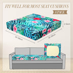 Newwiee 8Pcs Patio Cushion Covers Stretch Outdoor Cushion Cover Replacement for Patio Furniture Sofa Couch Slipcovers, Soft Flexibility Washable Furniture Protector(Fresh Floral,Fresh Color)