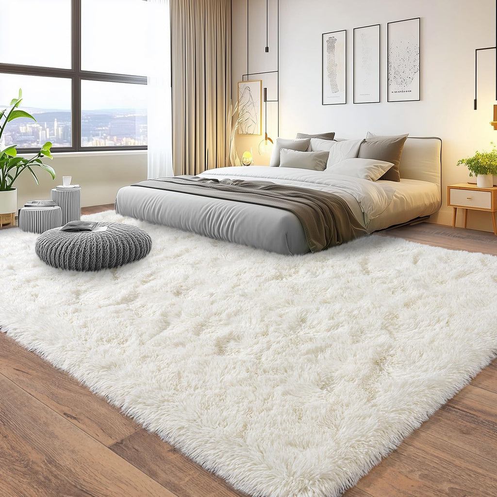Pionblank 8x10 Rug for Living Room, Fluffy Large Area Rug, Cream White