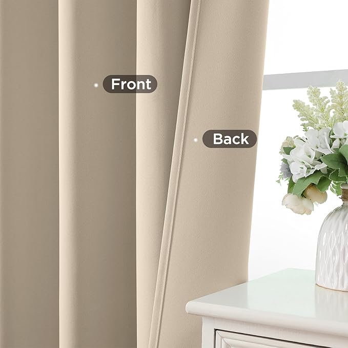 CUCRAF Light Beige Blackout Curtains 96 inch Length 2 Panels Set, Rod Pocket Room Darkening Drapes for Bedroom Living Room, Insulated Thermal Light Blocking Window Curtain (W52 x L96 Inch)