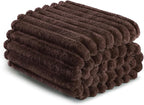 Exclusivo Mezcla Twin Size Flannel Fleece Blanket, Super Soft Striped Jacquard Bed Blanket, Lightweight Fuzzy Cozy for All Seasons, 60x80 Inches, Coffee