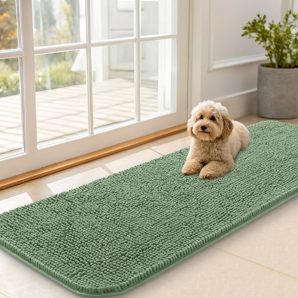 OLANLY Dog Door Mat for Muddy Paws 59x20, Super Absorbent Chenille Mud Mat