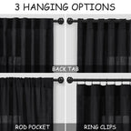 Black Linen Curtains 132 inch Extra Long for Living Room Back Tab Light Filtering Semi Sheer Drapes Modern Farmhouse Muslin Look Decor Cotton Textured Curtain for Floor to Ceiling Window 11 FT