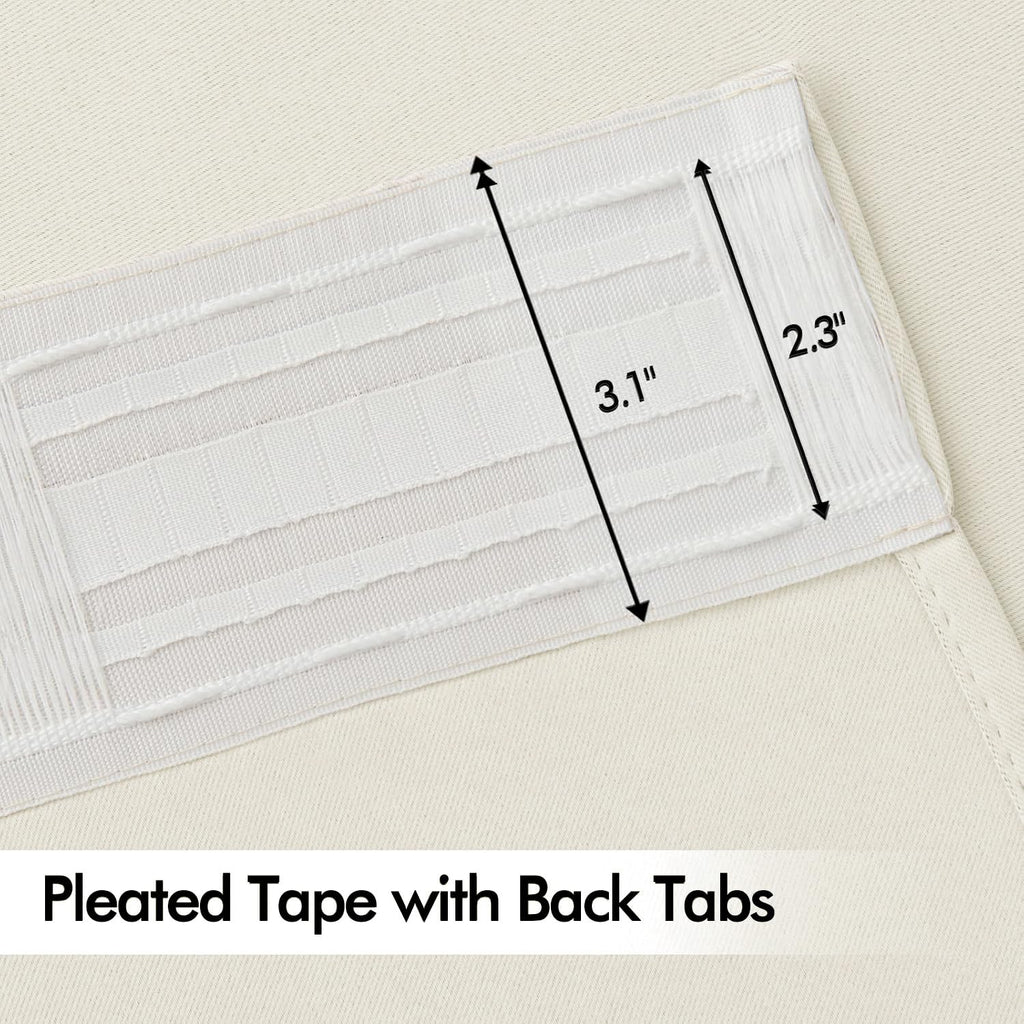 MIULEE Beige White Back Tab Blackout Curtains 52x72 Inches Long 2 Panel Set