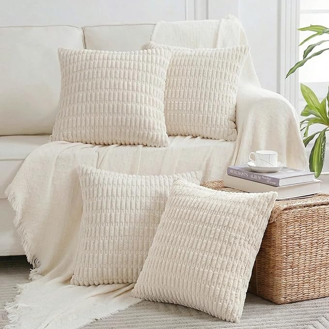 Fancy Homi 4 Packs Decorative Throw Pillow Covers for Living Room Couch Bed, Modern Farmhouse Boho Home Décor Accent Cushion Case, 20" x 20", Cream