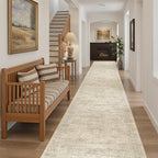 Soalmost Runner Rug 2'6" x 14' Washable Non-Slip Runner Rugs for Kitchen Bathroom Laundry Room Vintage Ultra Thin Runners for Hallway Entryway Beige
