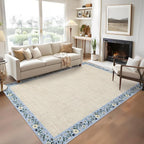 GarveeHome 10x13 Machine Washable Rugs for Living Room Large Area Rug Modern Floral Indoor Accent Carpet Low Pile Carpet Soft Throw Aesthetic Floor Cover for Bedroom Laundry Dining Room, Beige
