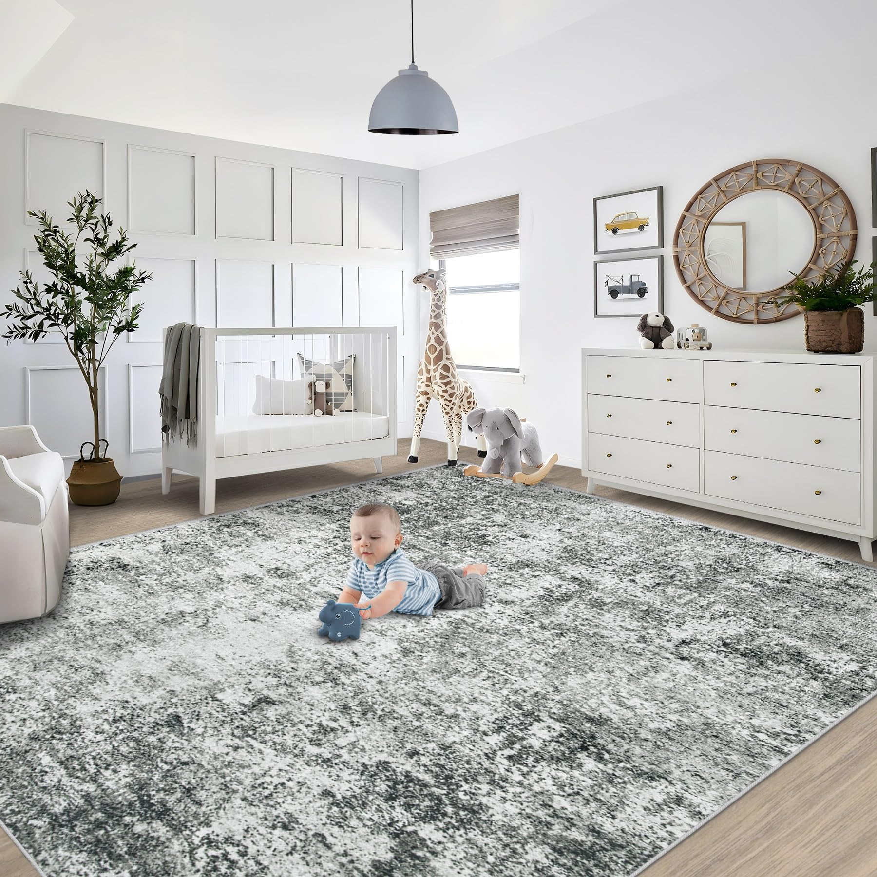 XLUEZ 8x10 Area Rugs for Living Room, Washable Modern Abstract Large Area Rug Neutral Soft Non Slip Kids Rug Stain Resistant Indoor Carpet for Bedroom Nursery Dining Room Playroom(Grey, 8'x10')