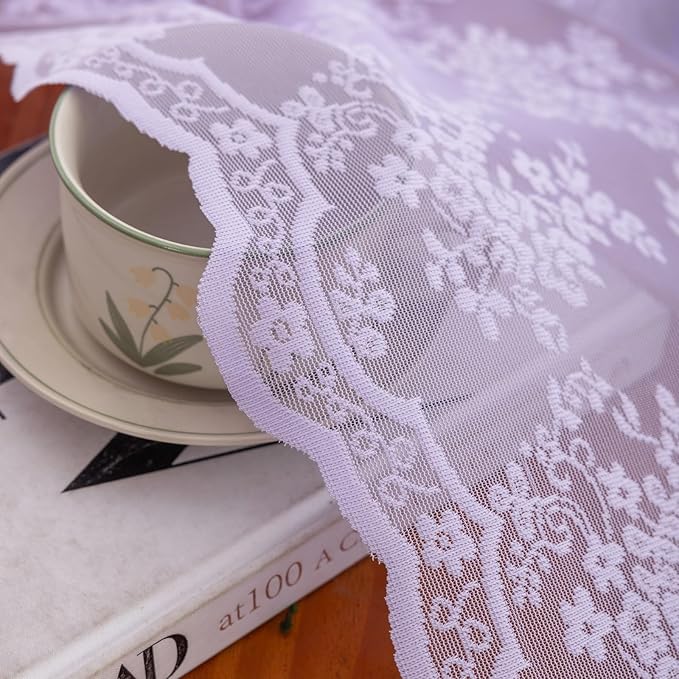 YJ YANJUN Vintage Lace Curtains 96 Inches Long-Victorian Floral Pattern Lavender Sheer Curtain Panels for Living Room Bedroom,Light Filtering, Romantic Girly Drapes 2 Panels 52W x 96L Light Purple