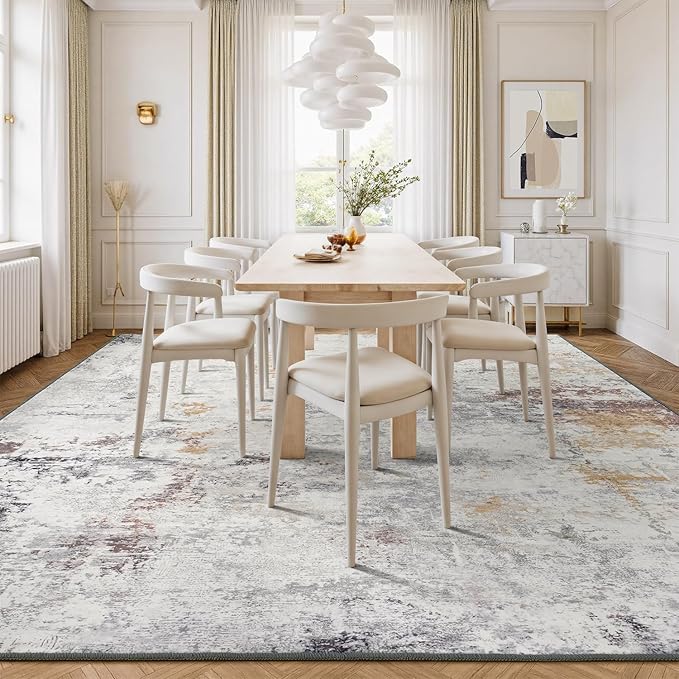 Rugflix 5x7 Area Rugs for Living Room, Washable Large Rug Stain-Resistant Low Pile, Modern Neutral Carpet for Dining Room Home Office Kid Room Nursery Bedroom, Grey Brown