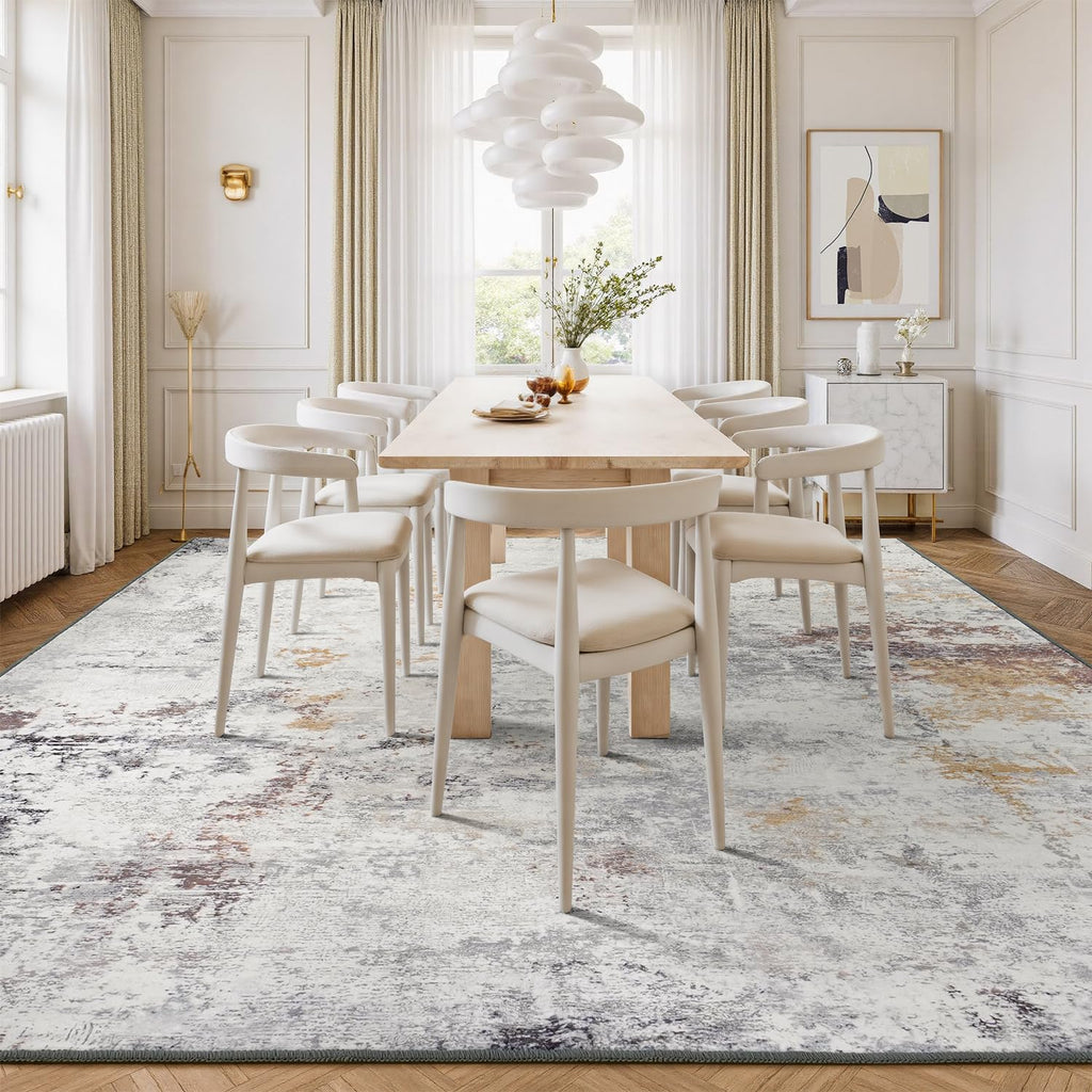 Rugflix 9x12 Area Rugs for Living Room, Washable Beige Grey Large Rug
