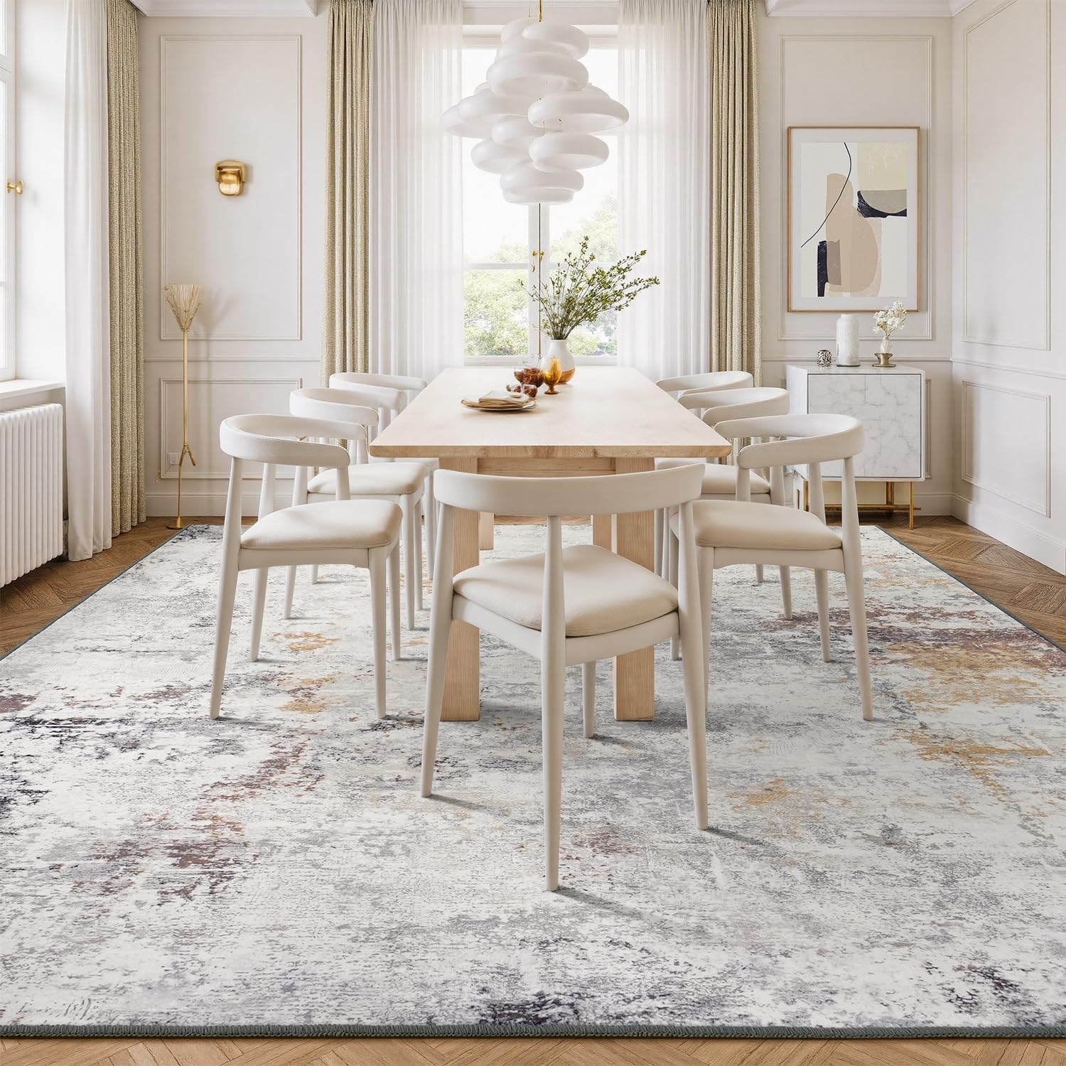 Rugflix 5x7 Area Rugs for Living Room, Washable Beige Grey Large Rug
