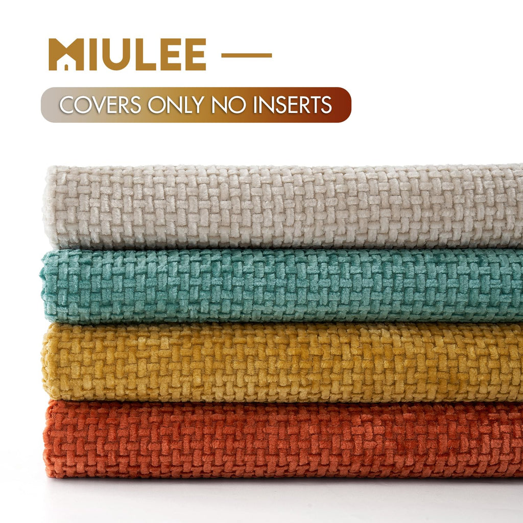 MIULEE Decorative Chenille Fall Pillow Covers Orange Teal 18x18 Pack of 4