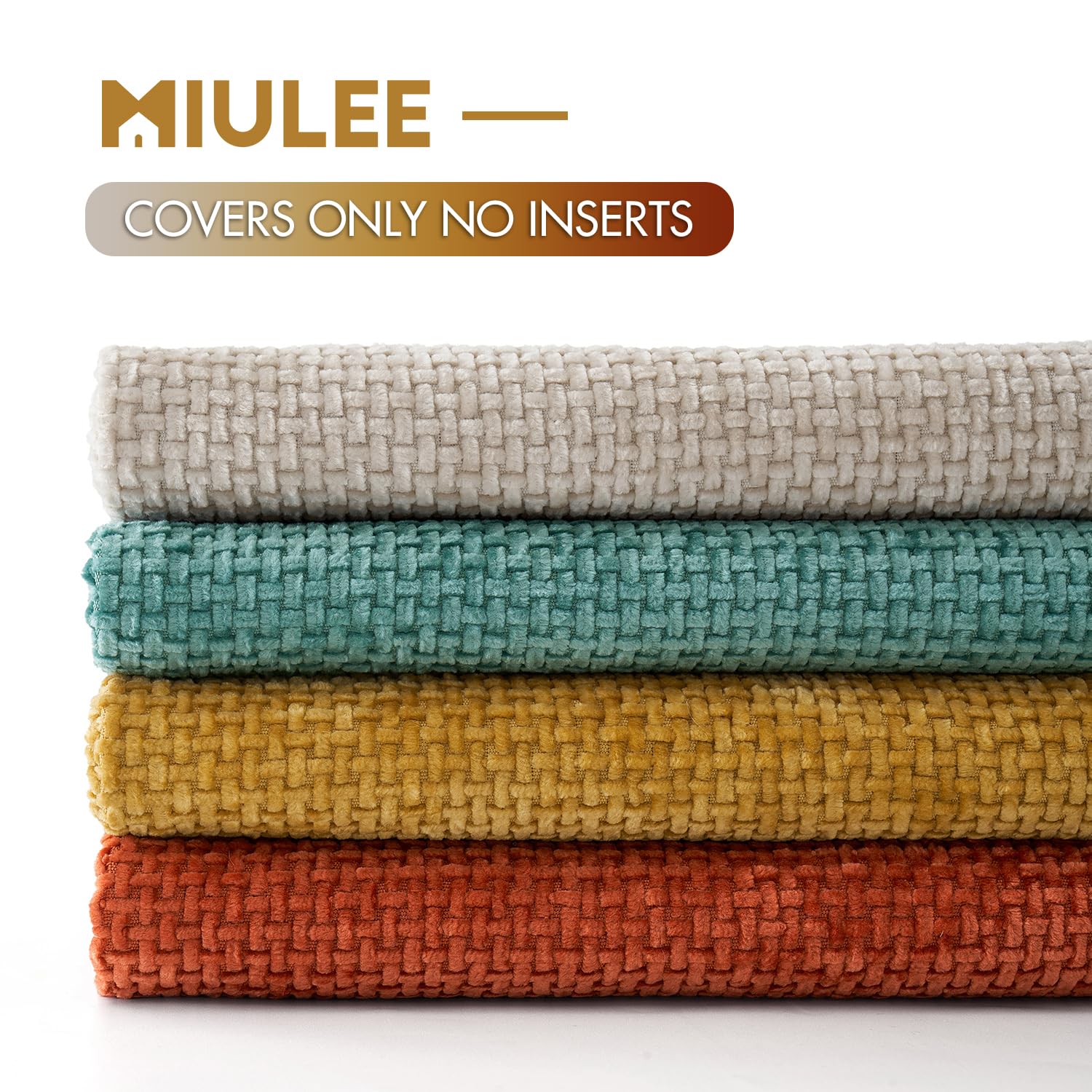 MIULEE Decorative Chenille Fall Pillow Covers Orange Teal 18x18 Pack of 4