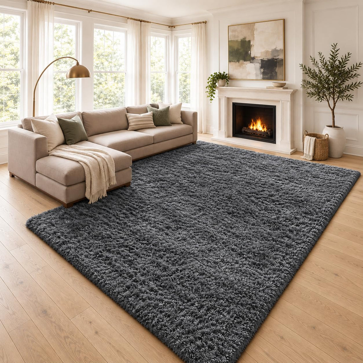 Ophanie 8x10 Area Rugs for Living Room, Washable Non-Slip Fluffy Soft Large Shag Bedroom Carpet, Ivory Big Indoor Nursery Rug, Carpets for Boy and Girls Room Dorm Decor with Over 99 pcs Pile fibers