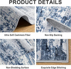 Area Rugs 10x14 Living Room - Washable Rug Modern Abstract Soft Large Neutral Non-Slip Carpet Indoor Floor Thin Carpets for Bedroom Dining Room Farmhouse Nursery Home Office Blue Gray