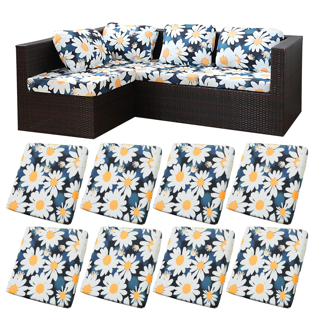 8 Piece Outdoor Cushion Covers, Patio Sofa Cushion Covers, Stretch Fit