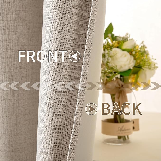 MIULEE 100% Blackout Linen Curtains for Bedroom 52x90 Inches Taupe