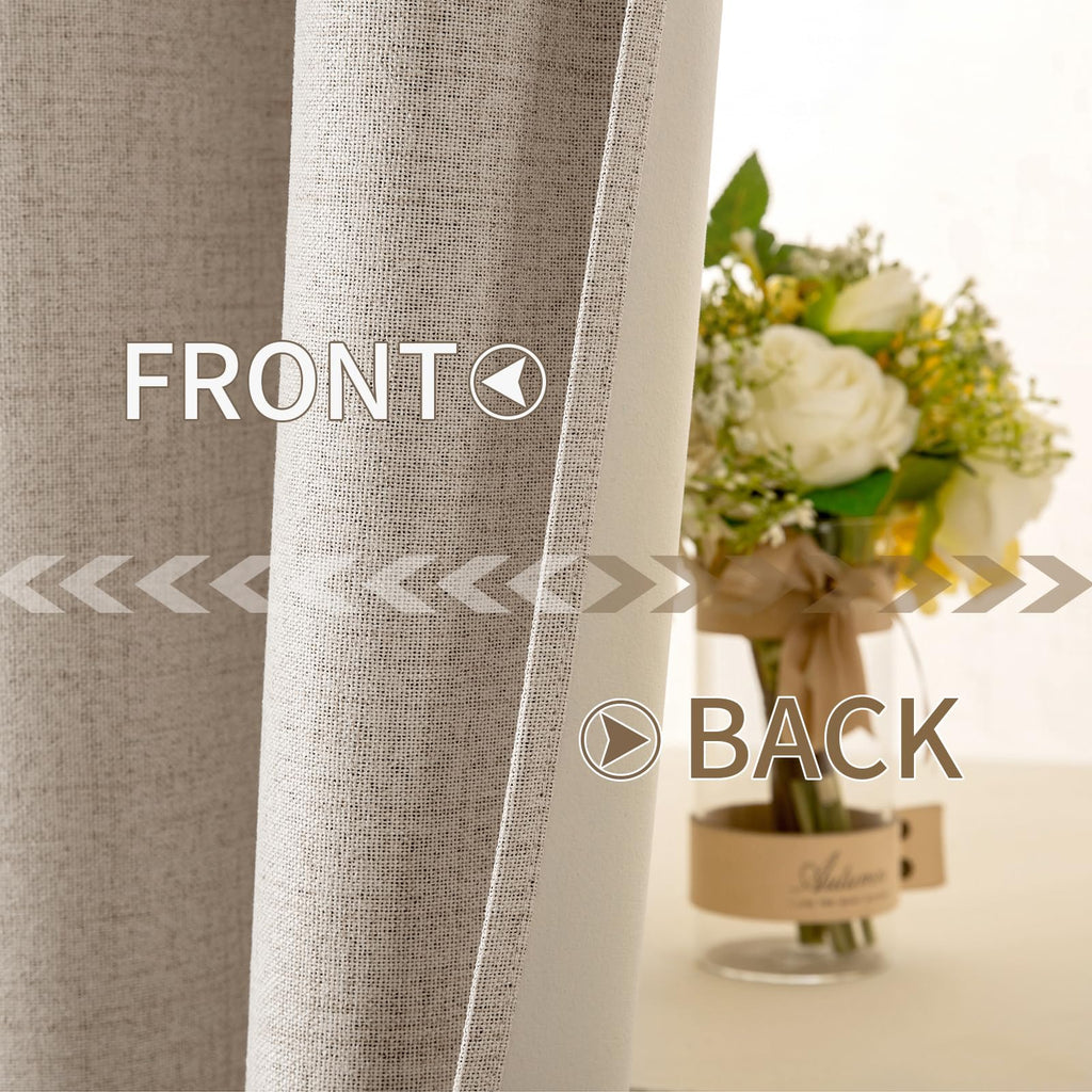 MIULEE 100% Blackout Linen Curtains for Bedroom 52x84 Inches Taupe