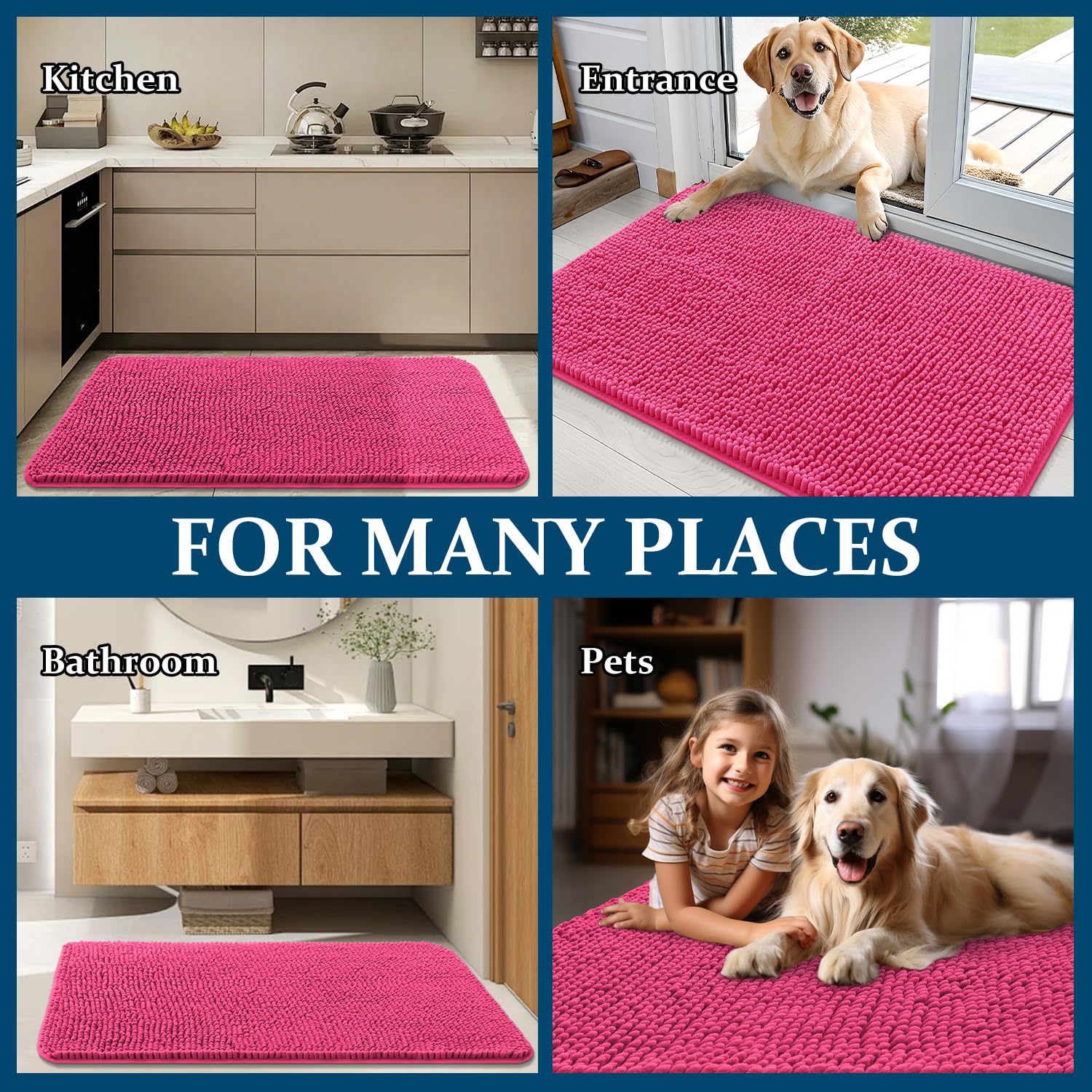 OLANLY Dog Door Mat for Muddy Paws 59x20, Super Absorbent Chenille Mud Mat
