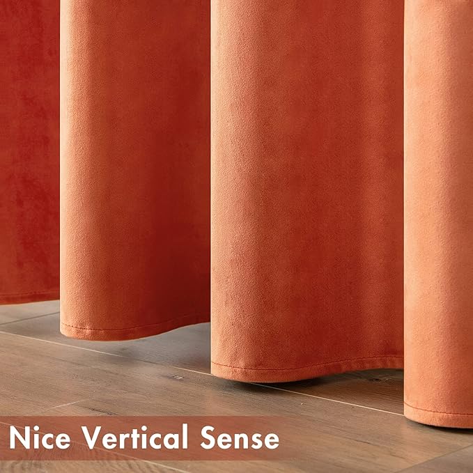 MIULEE Fall Orange Velvet Curtains Terracotta 52 x 90 Inch Length Set of 2