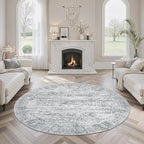 Soalmost 5x5 Grey Round Rug 5ft Living Room Circle Rug Vintage Gray Round Area Rug Non Slip Indoor Carpet for Entryway Dining Room Bedroom