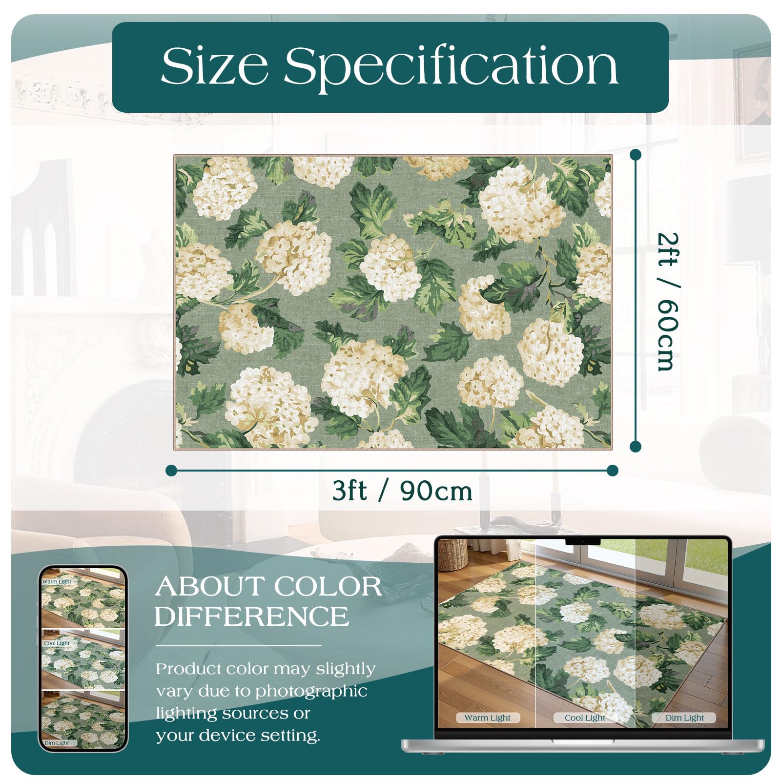 Othilic Front Door Mat Outside Entrance - 2x3 Sage Green Floral Entry Rug