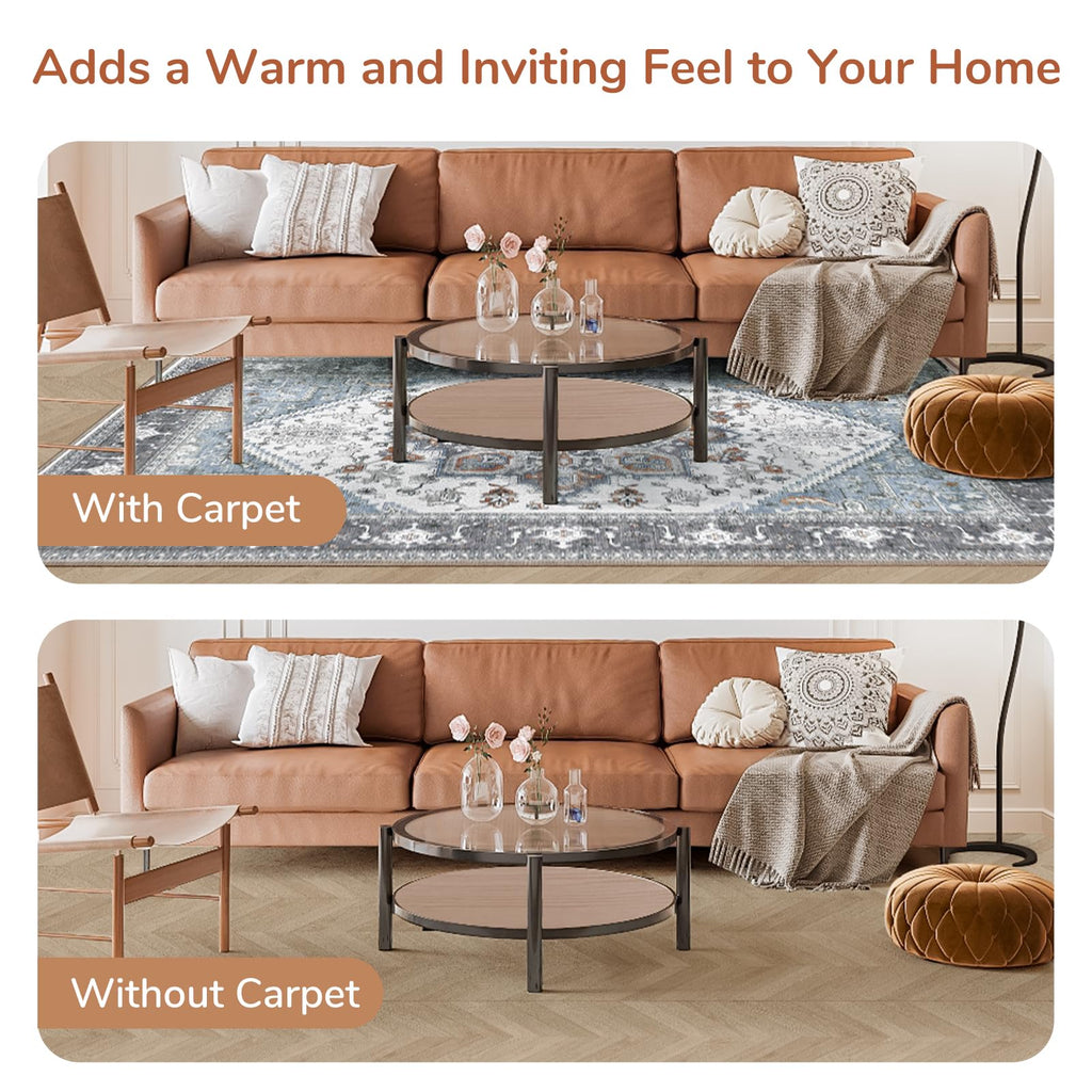 OPPODREAM Soft Area Rugs 4x6, Persian-Inspired Washable Rug, Grey & Yellow