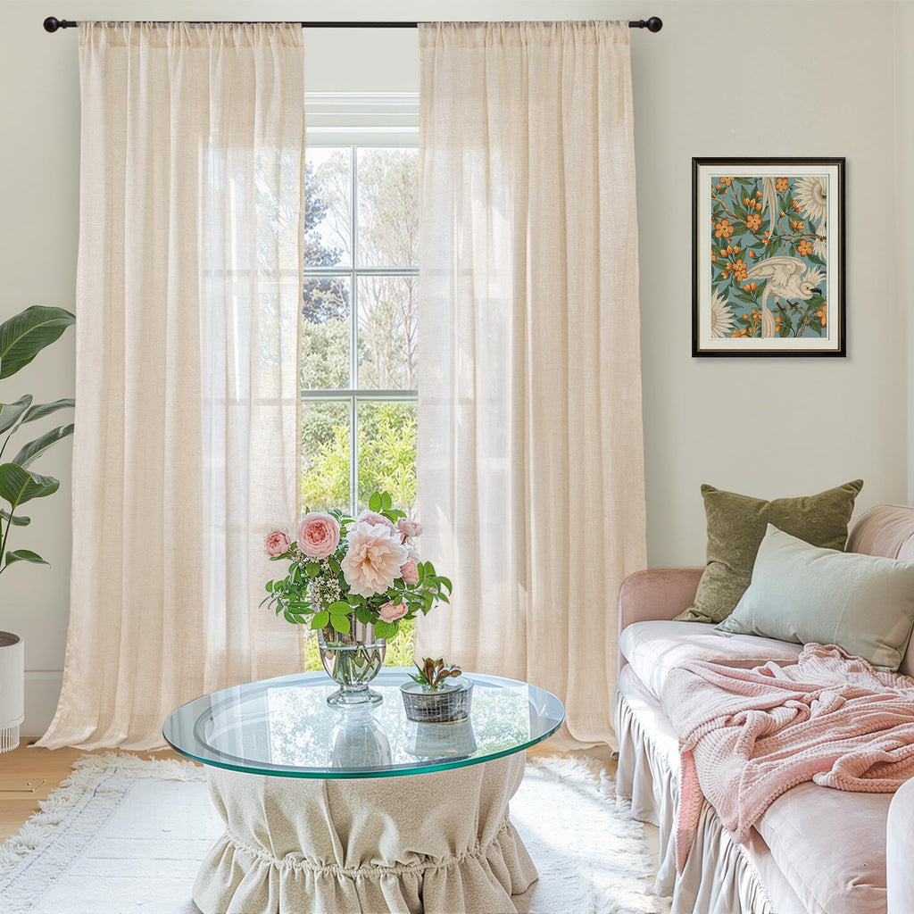 BGment Linen Curtains 84 Inch Length for Living Room Windows, Semi Sheer Natural Textured Drapes for Bedroom Dining Farmhouse Decorative Rustic Rod Pocket Lightweight, 2 Panels Set, Each 60 Inch Wide