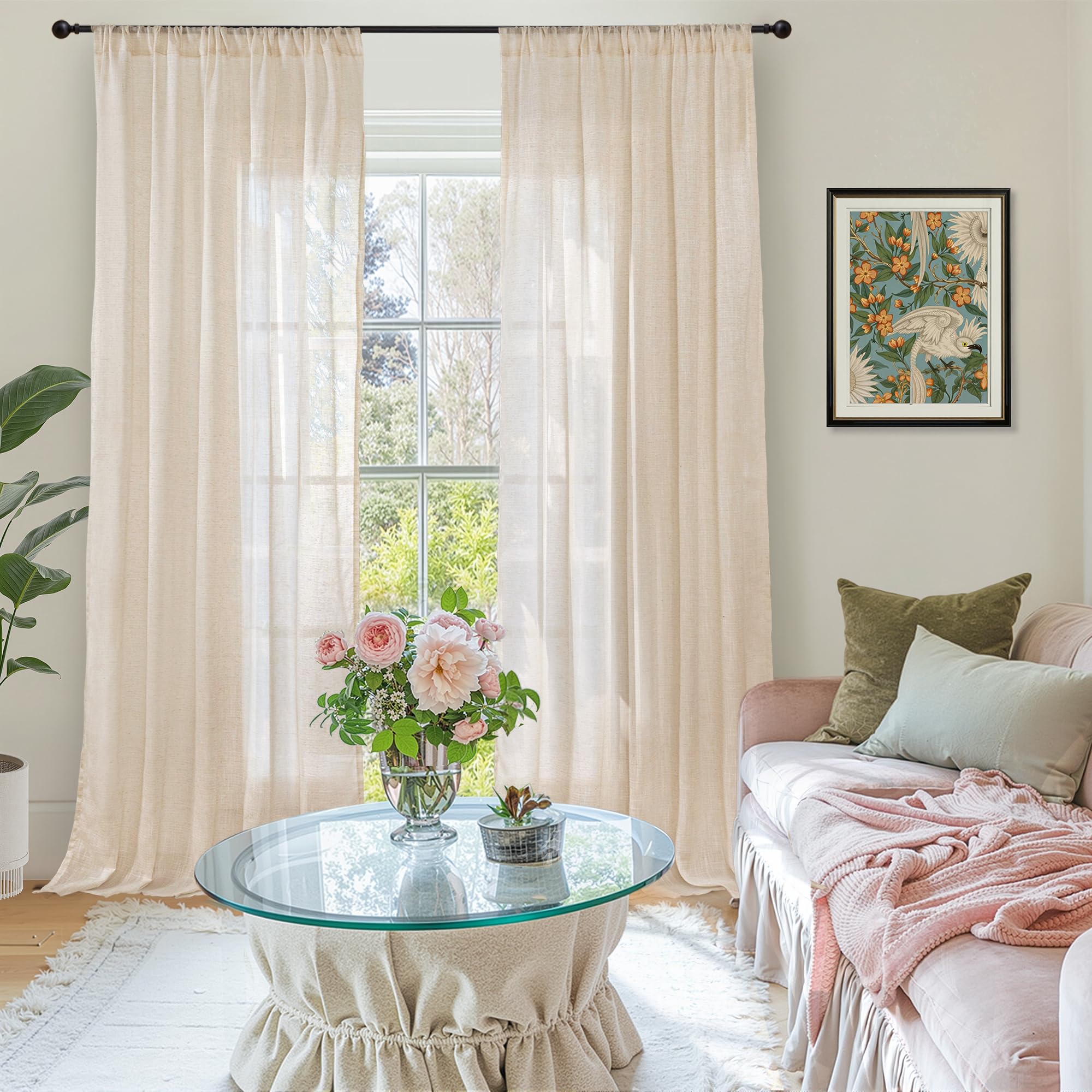 BGment Linen Curtains 84 Inch Length for Living Room Windows, Semi Sheer Natural Textured Drapes for Bedroom Dining Farmhouse Decorative Rustic Rod Pocket Lightweight, 2 Panels Set, Each 60 Inch Wide