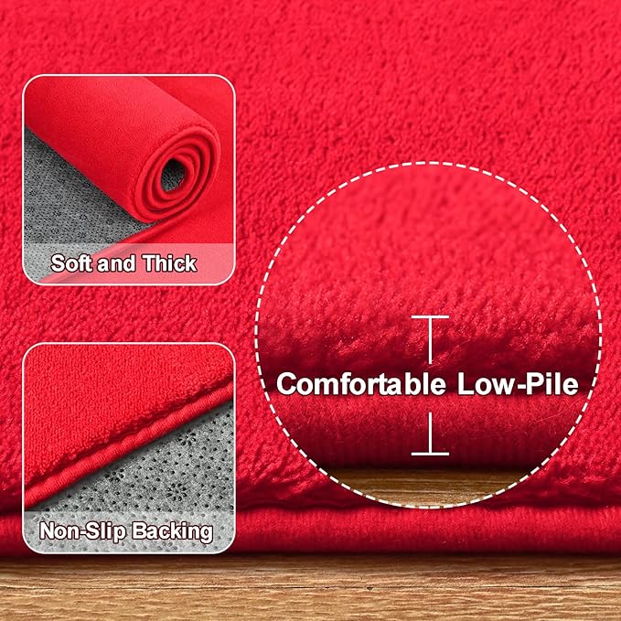Amearea Red Round Area Rugs 5ft Washable Circle Rugs for Bedroom Living Room, Fluffy Indoor Thickened Memory Foam Rug, Non Slip Minimalist Circular Carpet for Kids Boys Girls Dorm Nursery Room Decor