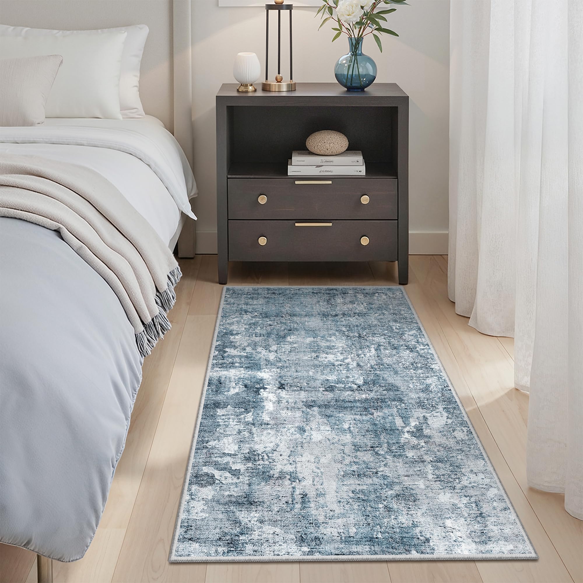 Soalmost 2x4 Abstract Washable Rugs for Entry, Kitchen Area Rug Blue/Grey