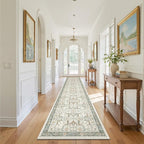 Hallway Washable Runner Rug 2x12 - Non Slip Vintage Kitchen Runner Rugs for Entryway Low-Pile Waterproof Long Runners for Living Room Bedroom Medallion Indoor Floor Mat for Bathroom Laundry Green