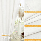LAMIT Ivory White Linen Curtains 48 Inch Length for Bedroom, 2 Panels