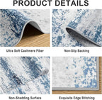 Area Rugs 10x14 Living Room - Washable Rug Modern Abstract Soft Large Neutral Non-Slip Carpet Indoor Floor Thin Carpets for Bedroom Dining Room Farmhouse Nursery Home Office White Blue Grey