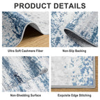 PLHXFR Area Rug Living Room: 5x7 Abstract Washable Carpet White Blue