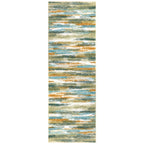 Lansny Modern Abstract Runner Rug 2.6x14, Green Mustard Multi Washable Long Kitchen Runner Non-Slip Soft Hallway Rug Runner Thin Print Faux Wool Carpet for Entryway Bedroom Laundry Room Indoor