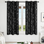 Deconovo Black Blackout Curtains, Thermal Insulated Soundproof Privacy Curtain Drapes, Branch Foil Print, 42 x 63 Inch Long, 2 Panels, Machine‑Washable Window Panel for Bedroom Living Room Office Home