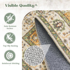 VECARF Area Rug 9x12 Washable Rug, Vintage Boho Medallion Rugs Non-Slip Soft Low Pile Large Distressed Rug Indoor Retro Carpet for Living Room Bedroom Dining Room Home Office (Vintage Green, 9'x12')