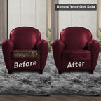 Leather Look Couch Cushion Covers Sofa Seat Slipcovers Sets Couches Furniture Protector for Sectional Armchair Loveseat Pets Kids Stretch Spandex Fabric (1 Cushion Armchair, Burgundy)