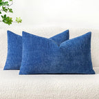 MIULEE Pack of 2 Couch Throw Pillow Covers 12x20 Inch Soft Royal Blue Chenille Lumbar Pillow Covers for Sofa Living Room Solid Dyed Cases