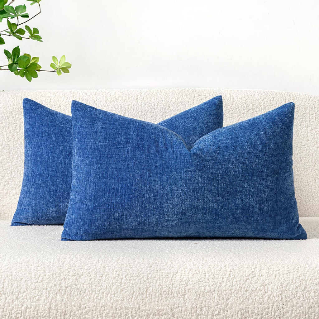 MIULEE Soft Chenille Lumbar Throw Pillow Covers Royal Blue 12x20 Pack of 2
