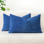 MIULEE Soft Chenille Lumbar Throw Pillow Covers Royal Blue 12x20 Pack of 2
