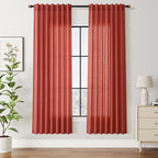 Christmas Red Linen Curtains 72 Inches Long for Living Room Light Filtering Semi Sheer Curtain Back Tab and Rod Pocket Vintage Rustic Luxury Home Decor Neutral Drapes for Bedroom 52x72, 2 Panels