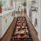 Babovid Black Brown Floral Hallway Runner Rug 2x8 for Bedroom Kitchen