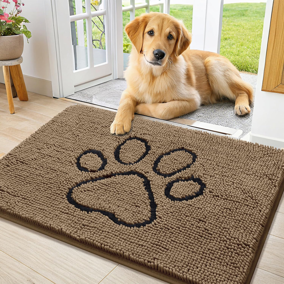 Smiry Dog Door Mat for Muddy Paws, Absorbent Non Slip Dirt Trapper, 36x24