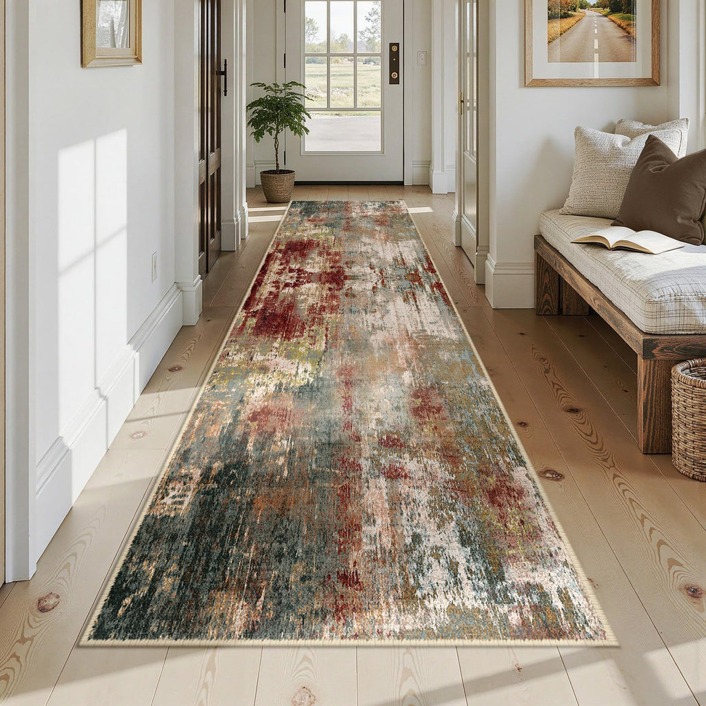 RELEANY Washable Runner 3'x12' Abstract Area Rug for Hallway Rustic Brown