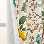 Topfinel Kitchen Curtains 45 Inch Length Beige Vintage Blackout Curtains for Cafe Kitchen Short Grommet Luxury Whimsical Floral Hummingbird Patterned 45 Inches Long for Living Room Bedroom