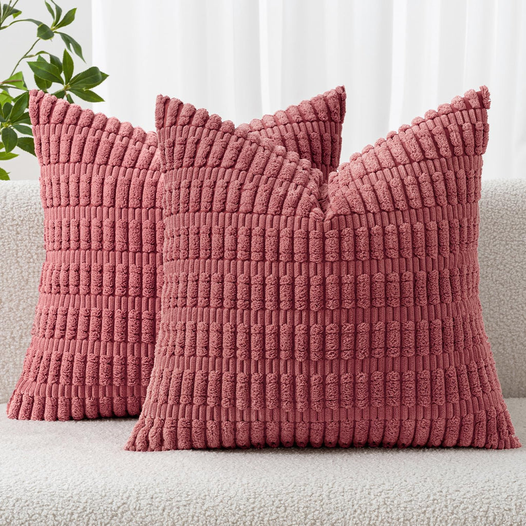 MIULEE Corduroy Decorative Throw Pillow Covers 18x18 Crimson Pack of 2